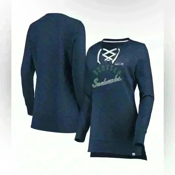 Women’s Majestic Navy Seattle Seahawks Hyper Lace-Up Tunic Sweatshirt - XS - Picture 4 of 4